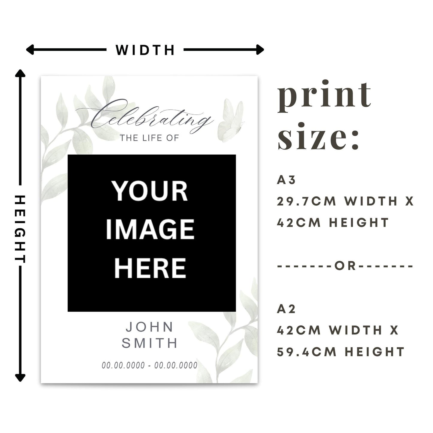 Personalised Funeral Sign – 03: Custom Photo Print for Wake – Celebration of Life Poster – Modern Minimal Photo Memorial Print – A3 & A2
