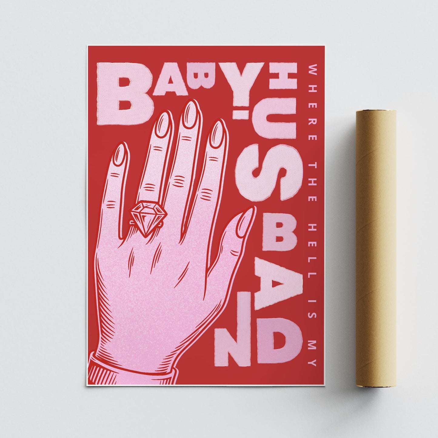 Lyric Inspired Print  Where The Hell Is My Husband 05: Music Poster | Typography Song Quote Wall Art | Red & Pink Graphic |  Home Decor