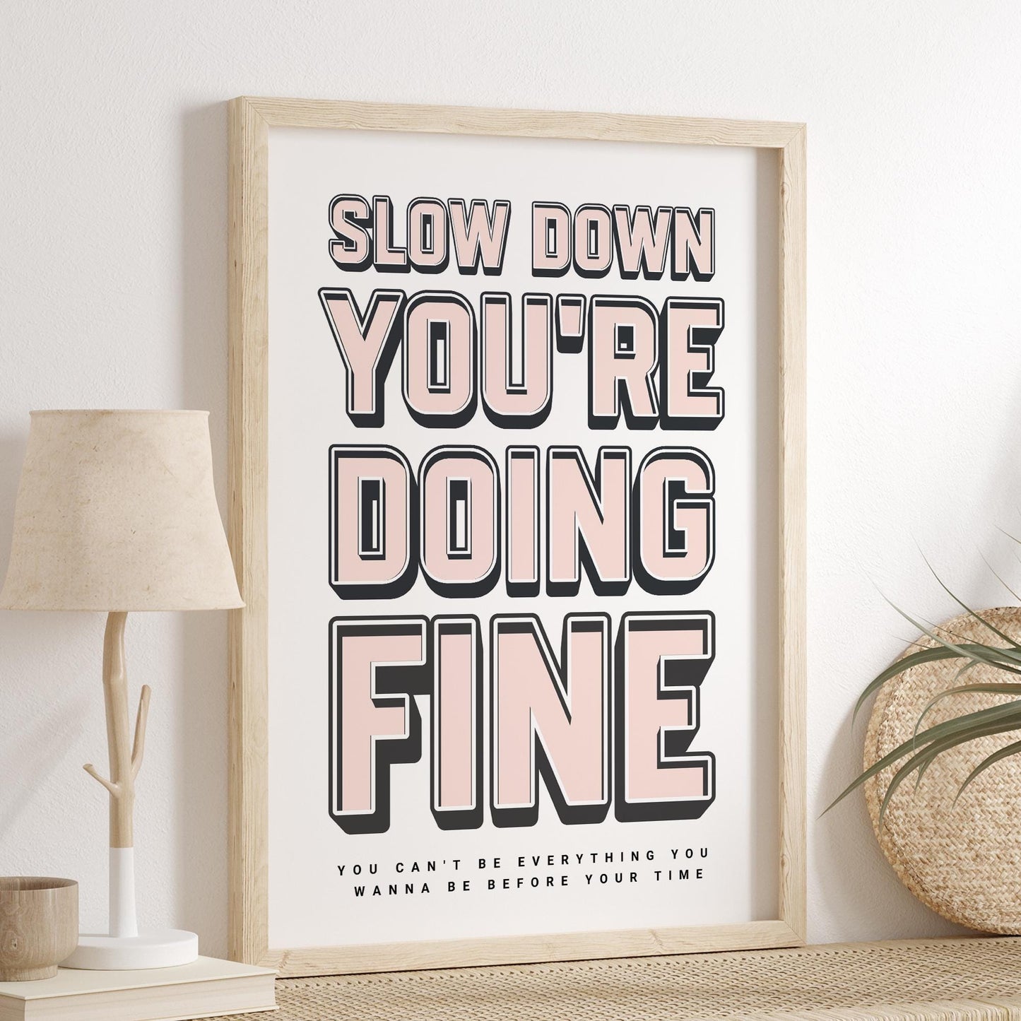 Lyric Inspired Print  “Slow Down Youre Doing Fine Song Lyric Poster 03: Typography Wall Art | Pink or Green | Music Quote Home Decor