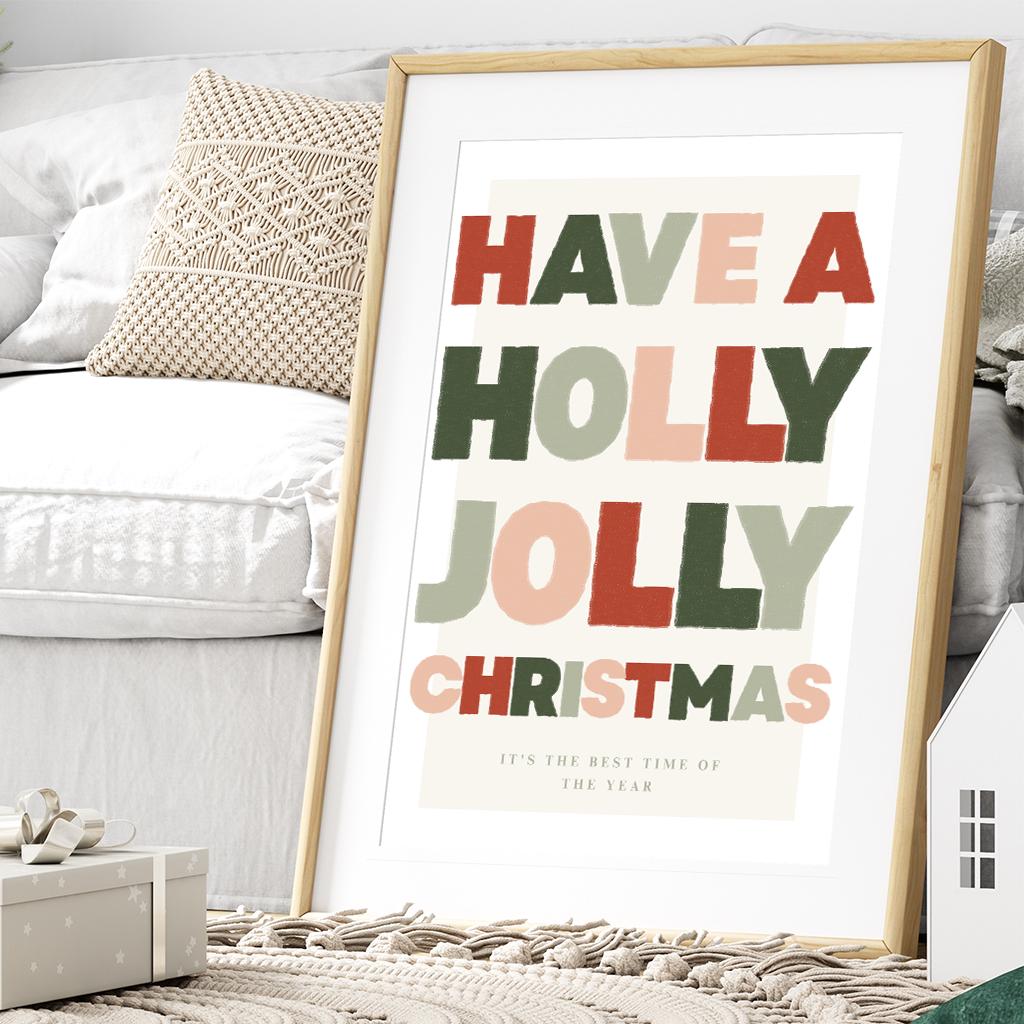 Christmas Print  Modern "Have a Holly Jolly Christmas" Poster 02 | Bold Festive Typography | Xmas Song Quote Wall Art | Seasonal Home Decor