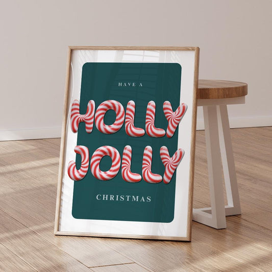 Christmas Wall Art  "Have a Holly Jolly Christmas" Poster 04 | Festive Candy Cane Typography Print | Seasonal Xmas Print | Home Decor