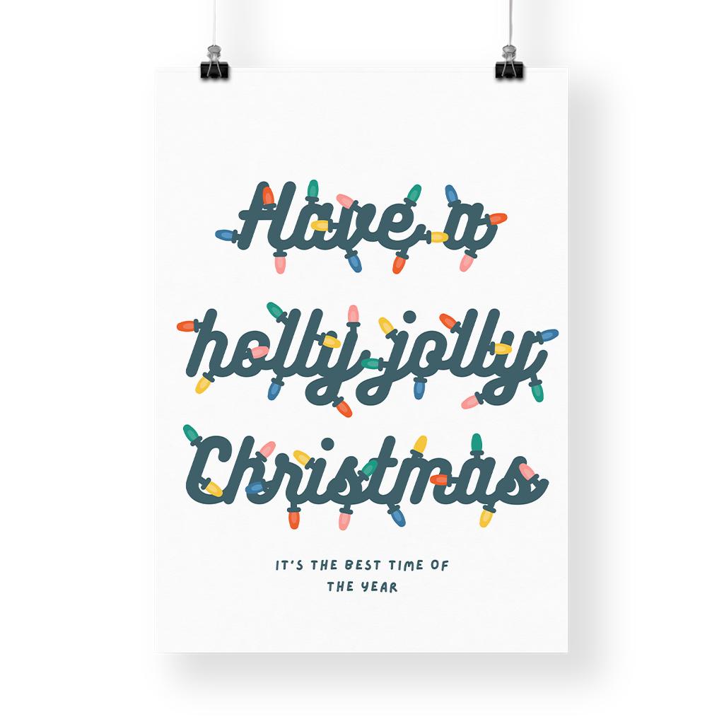 Christmas Lights Poster  "Have a Holly Jolly Christmas" Print 07 | Bold Festive Typography | Xmas Song Quote Wall Art | Seasonal Home Decor
