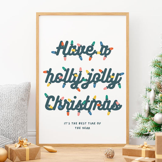 Christmas Lights Poster  "Have a Holly Jolly Christmas" Print 07 | Bold Festive Typography | Xmas Song Quote Wall Art | Seasonal Home Decor