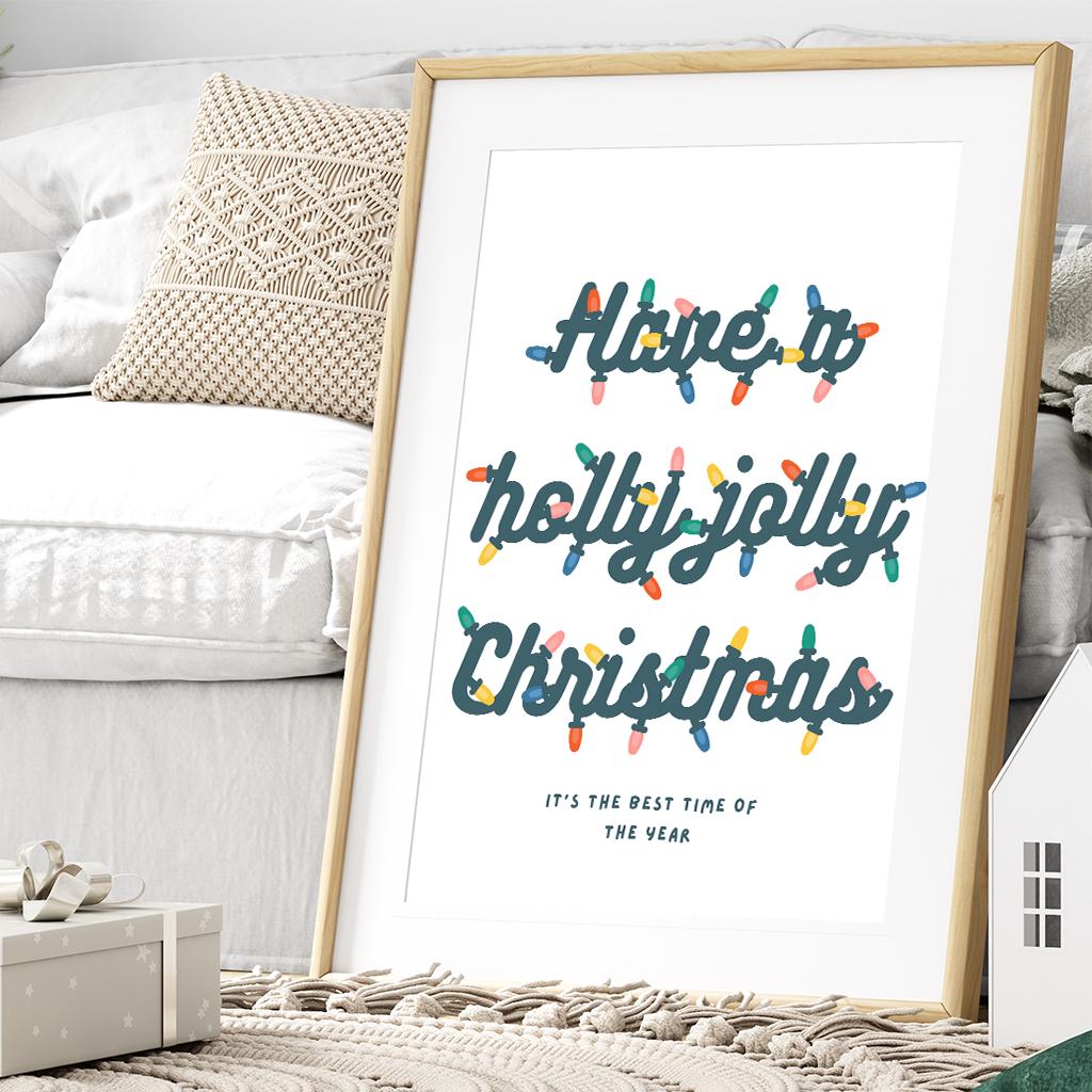 Christmas Lights Poster  "Have a Holly Jolly Christmas" Print 07 | Bold Festive Typography | Xmas Song Quote Wall Art | Seasonal Home Decor