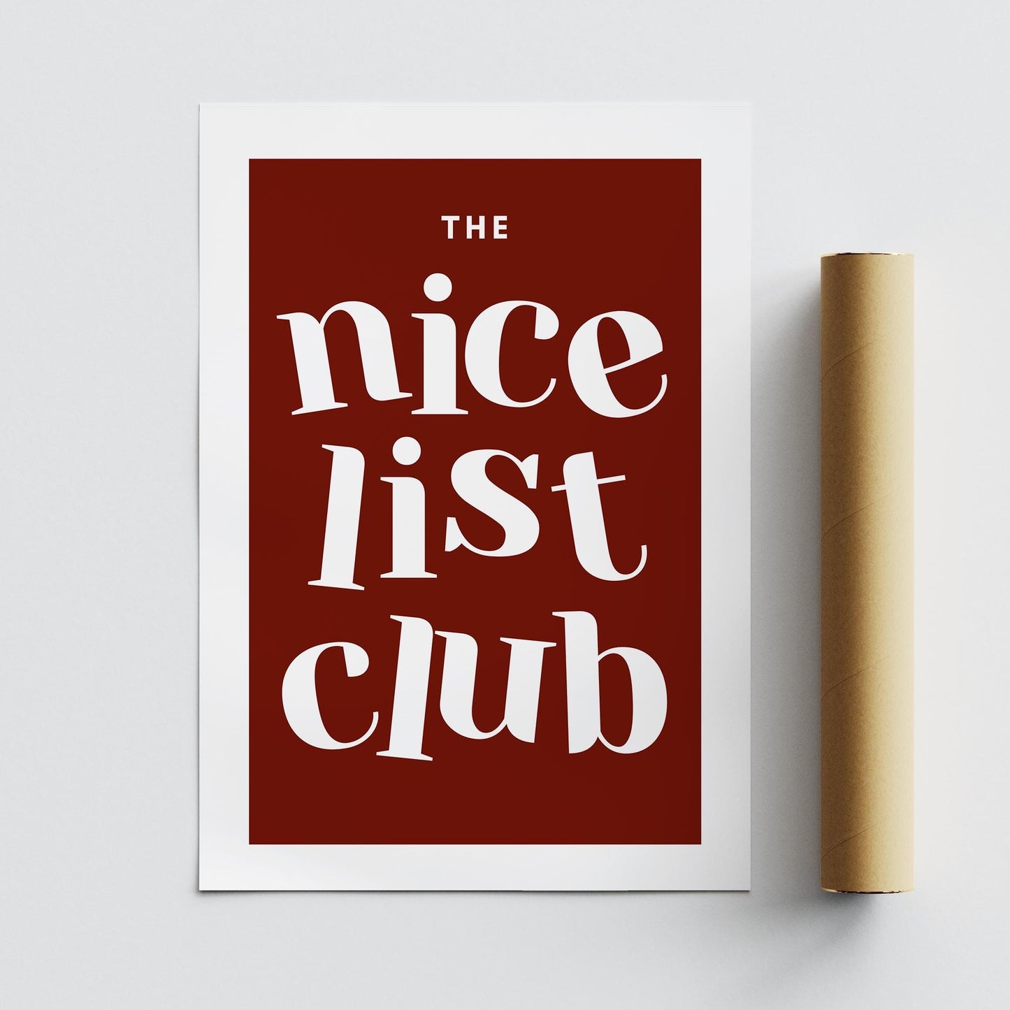 Christmas Wall Art Poster  "The Nice List Club" Print 01 | Festive Quote Decor | Minimal Red Christmas Print | Seasonal Home Decor