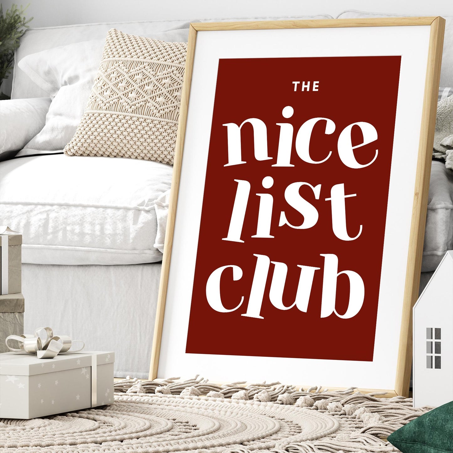 Christmas Wall Art Poster  "The Nice List Club" Print 01 | Festive Quote Decor | Minimal Red Christmas Print | Seasonal Home Decor