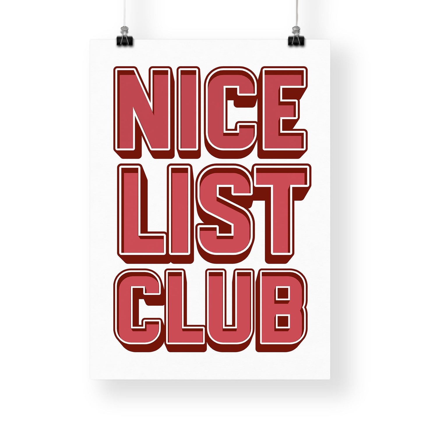 Christmas Poster Print  "Nice List Club" Wall Art 03 | Bold Red Typography Xmas Print | Festive Decor | Seasonal Home Decor