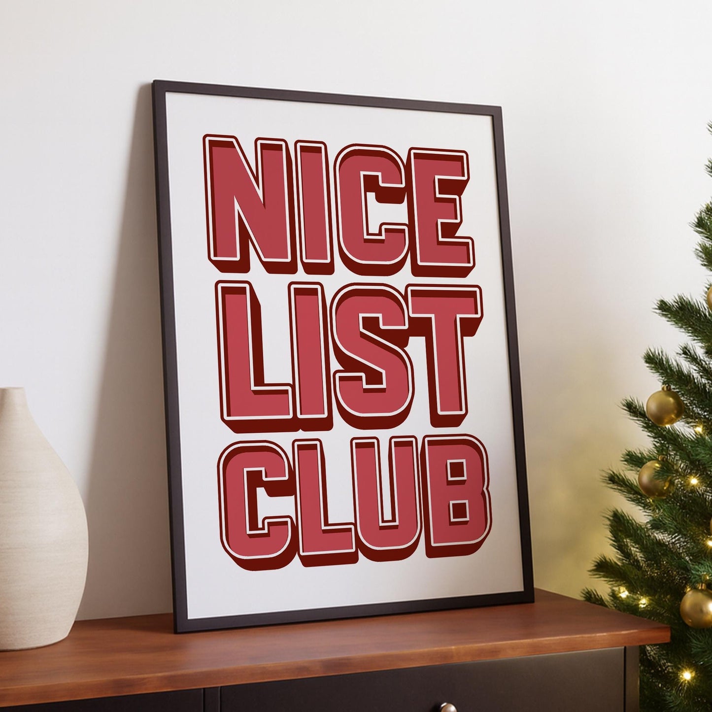 Christmas Poster Print  "Nice List Club" Wall Art 03 | Bold Red Typography Xmas Print | Festive Decor | Seasonal Home Decor