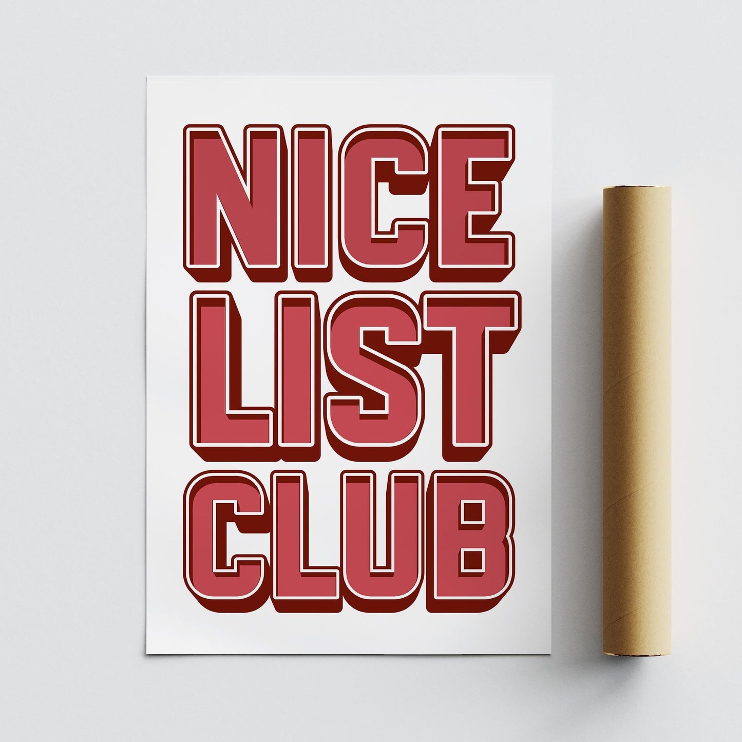 Christmas Poster Print  "Nice List Club" Wall Art 03 | Bold Red Typography Xmas Print | Festive Decor | Seasonal Home Decor