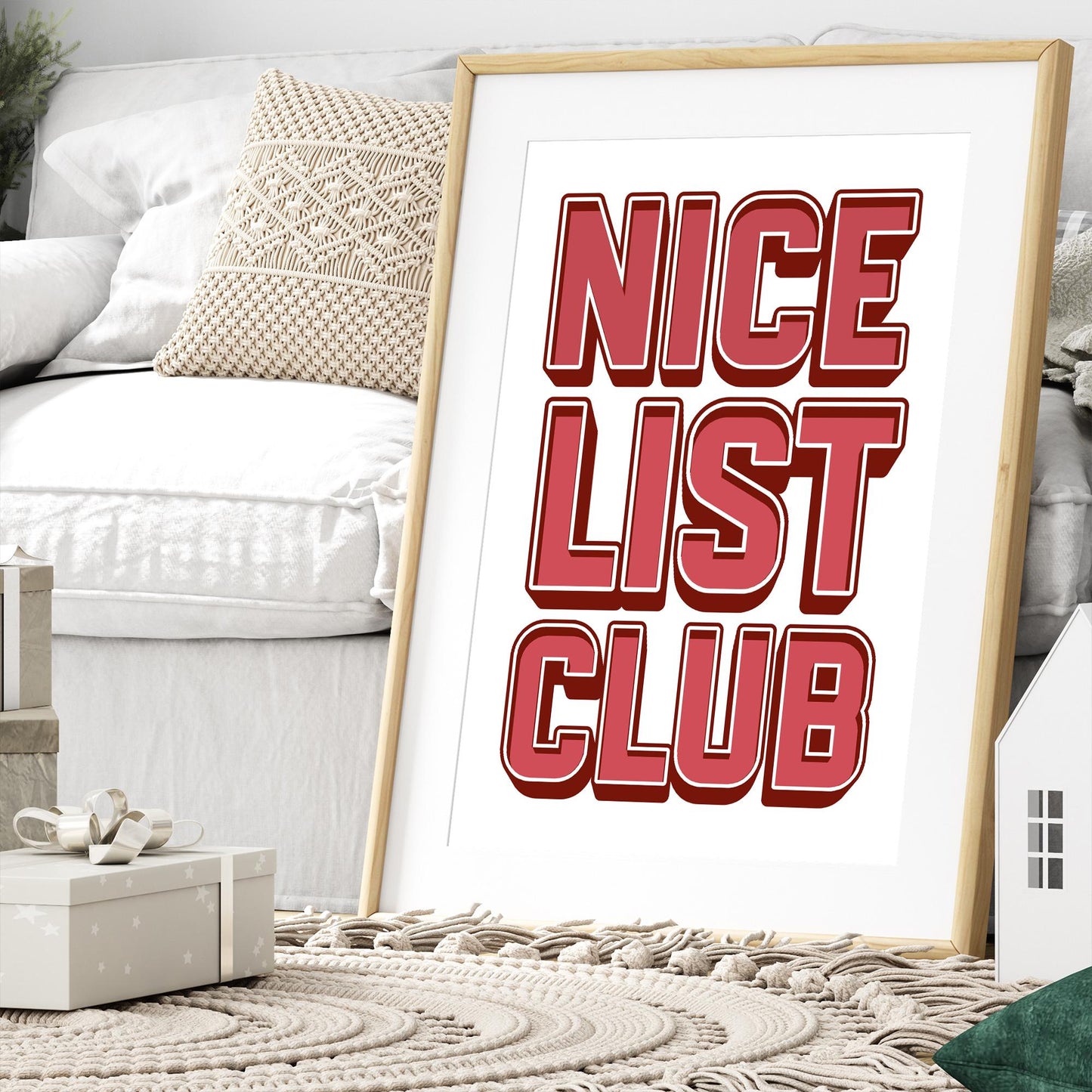 Christmas Poster Print  "Nice List Club" Wall Art 03 | Bold Red Typography Xmas Print | Festive Decor | Seasonal Home Decor