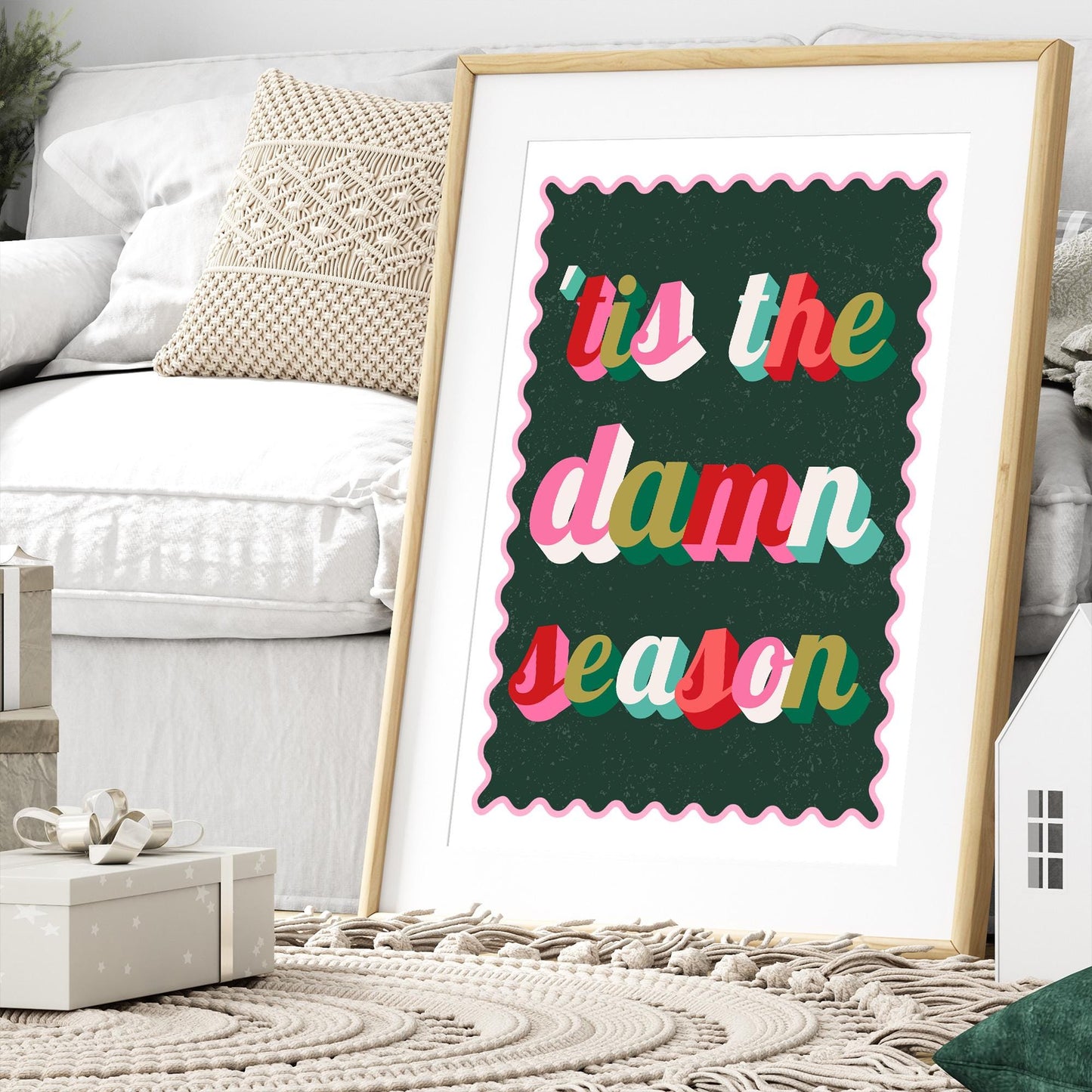 Festive Lyric-Inspired Poster  "Tis The Damn Season" Print 05 | Colourful Retro Christmas Typography  Wall Art | Seasonal Home Decor