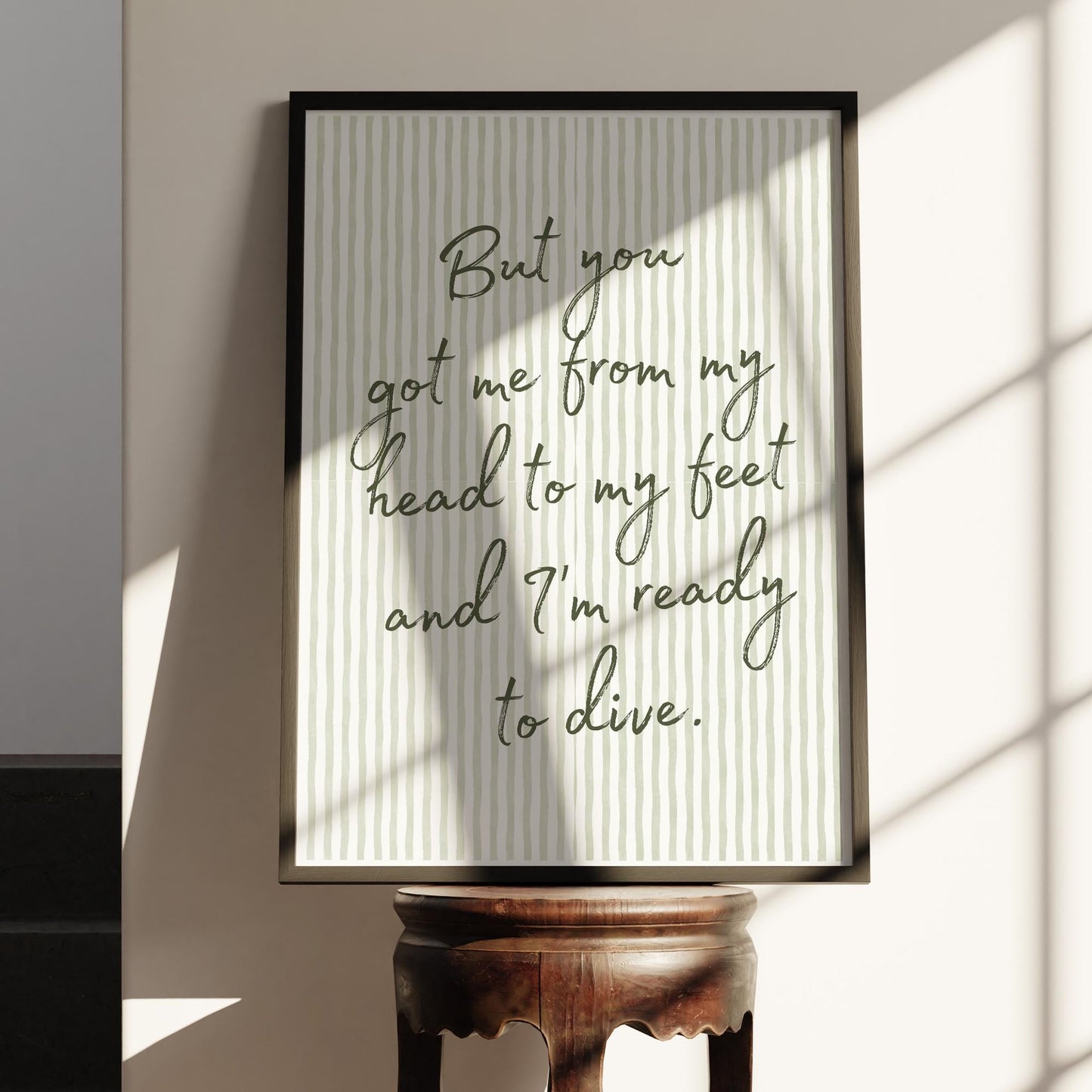Lyric-Inspired Dive Print  Striped Handwritten Typography Wall Art, Muted Music Poster, Modern Cosy Green Home Decor for Music Lover