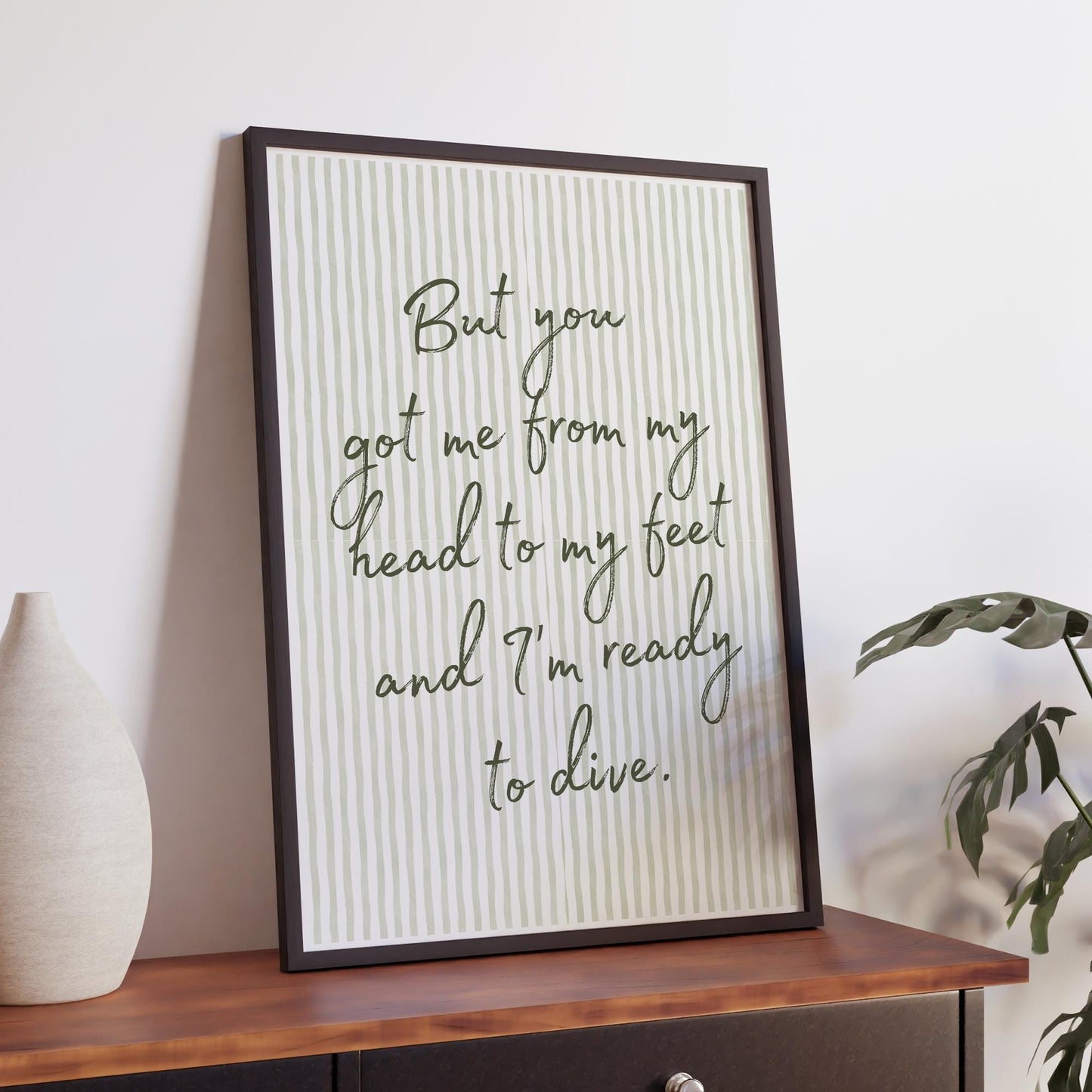 Lyric-Inspired Dive Print  Striped Handwritten Typography Wall Art, Muted Music Poster, Modern Cosy Green Home Decor for Music Lover