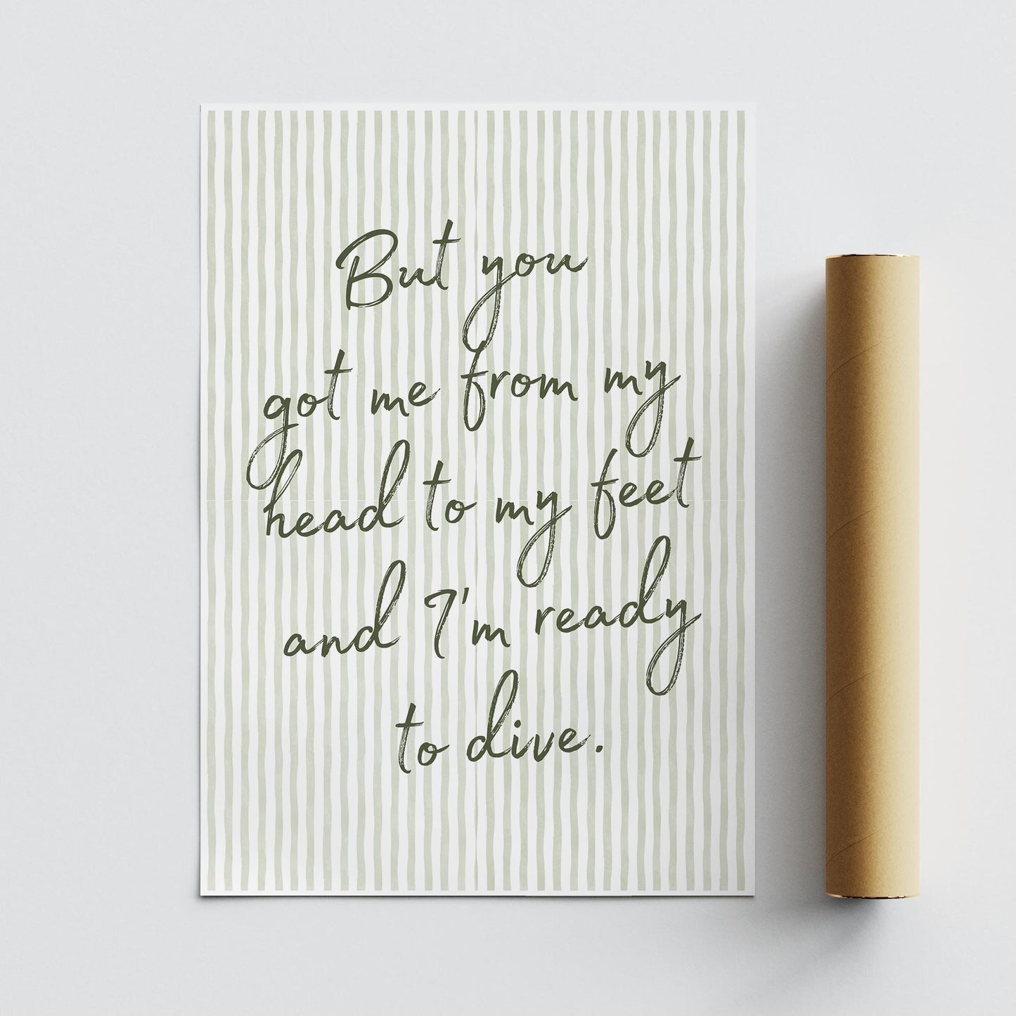 Lyric-Inspired Dive Print  Striped Handwritten Typography Wall Art, Muted Music Poster, Modern Cosy Green Home Decor for Music Lover