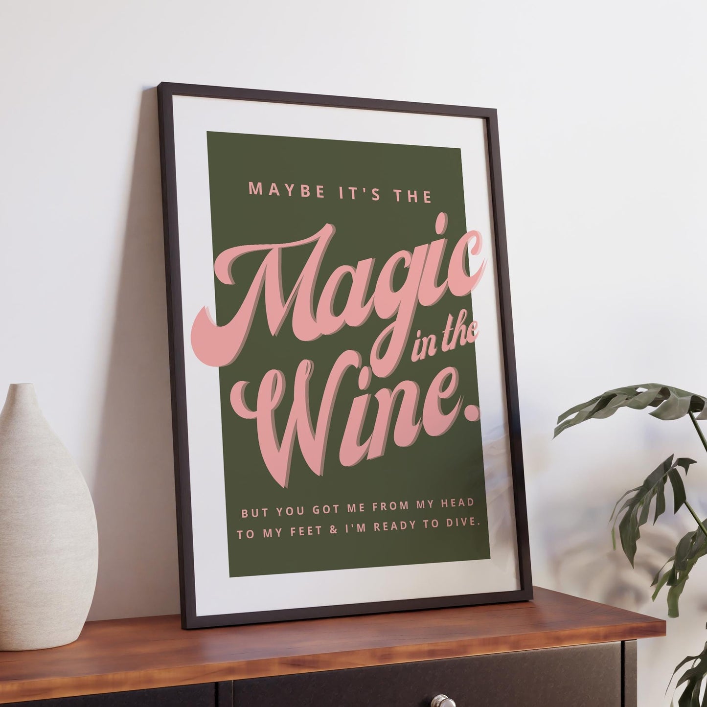 Lyric-Inspired Poster  Retro Pink & Green Typography Music PrintMagic in the Wine: Graphic Modern Wall Art Home Decor for Music Lover