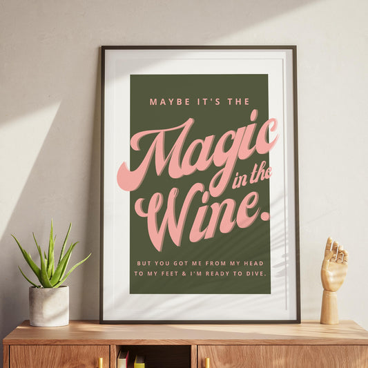 Lyric-Inspired Poster  Retro Pink & Green Typography Music PrintMagic in the Wine: Graphic Modern Wall Art Home Decor for Music Lover