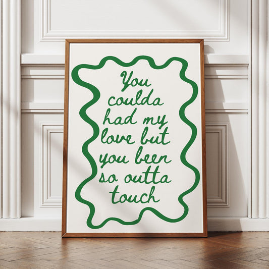Lyric-Inspired Poster  Outta Touch 3: Minimal K-pop Print Green Handwritten Typography Wall Art, Song Quote Home Decor for Music Lover