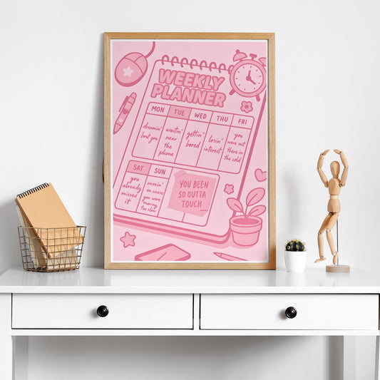 K-Pop Inspired Print - Outta Touch 6: Cute Pink Week Planner Typography Pop Poster, Graphic Wall Art, Song Quote Home Decor for Music Lover