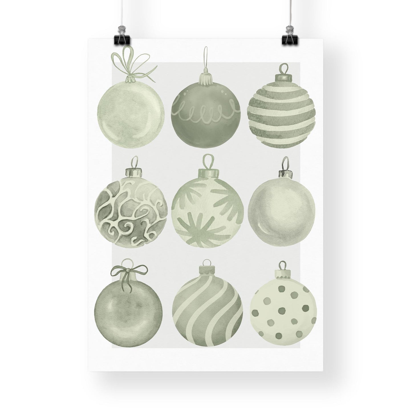 Christmas Wall Art Green Christmas Bauble Print  Festive Xmas Ornament Poster  Glossy Christmas Decoration Print | Seasonal Home Decor