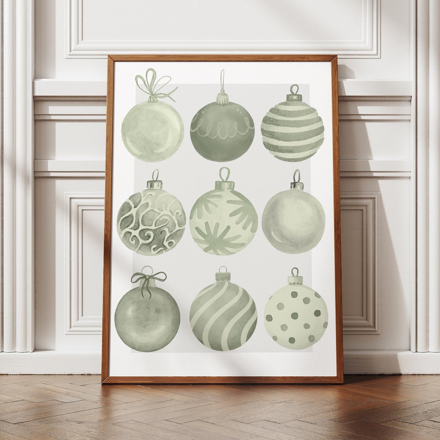 Christmas Wall Art Green Christmas Bauble Print  Festive Xmas Ornament Poster  Glossy Christmas Decoration Print | Seasonal Home Decor