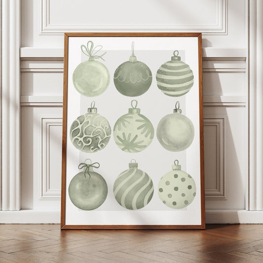 Christmas Wall Art Green Christmas Bauble Print  Festive Xmas Ornament Poster  Glossy Christmas Decoration Print | Seasonal Home Decor