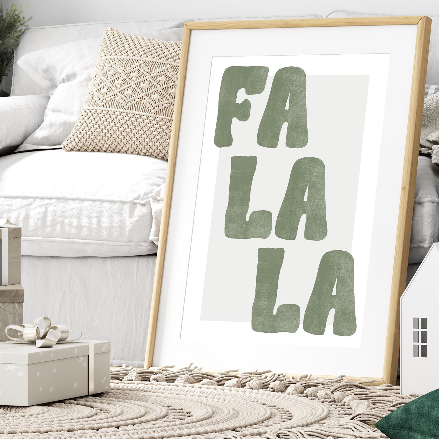 Green Christmas Print  Fa La La Poster  Modern Xmas Typography Wall Art  Minimal Festive Quote Decoration | Seasonal Home Decor