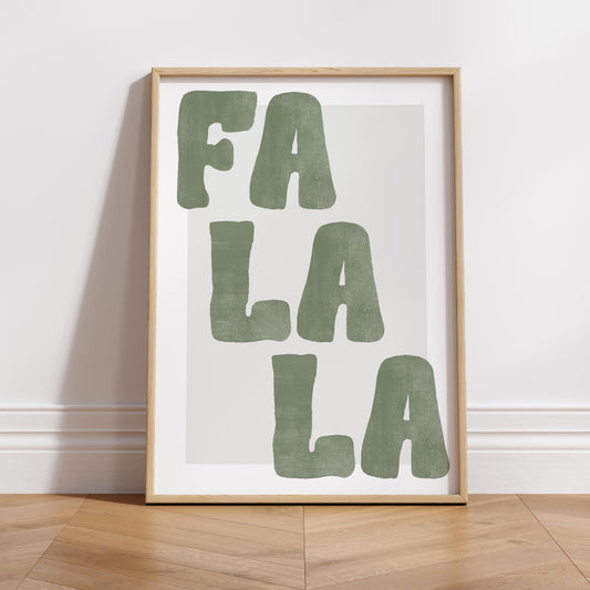 Green Christmas Print  Fa La La Poster  Modern Xmas Typography Wall Art  Minimal Festive Quote Decoration | Seasonal Home Decor