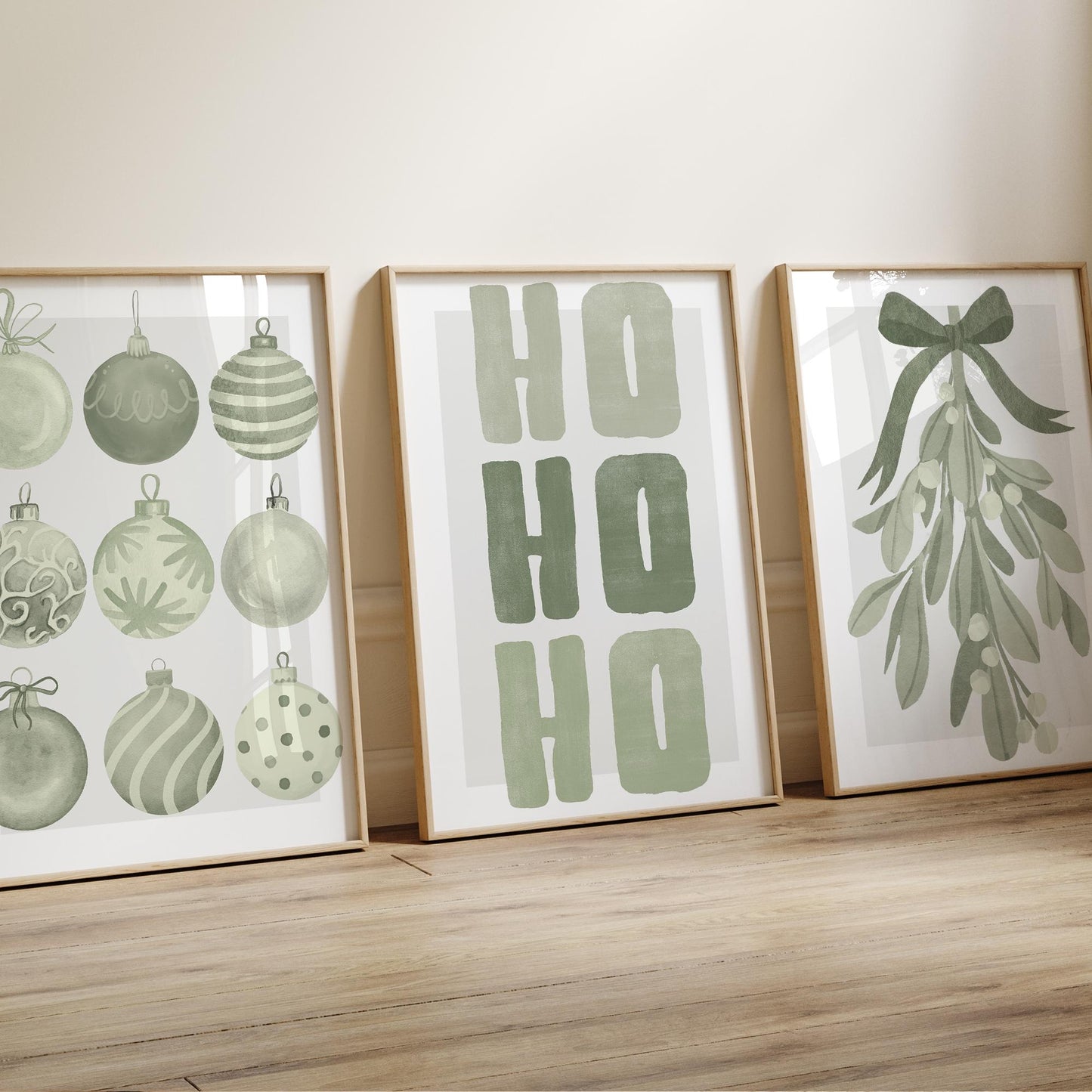 Green Christmas Print  Ho Ho Ho Poster  Modern Xmas Typography Wall Art  Minimal Festive Quote Decoration | Seasonal Home Decor