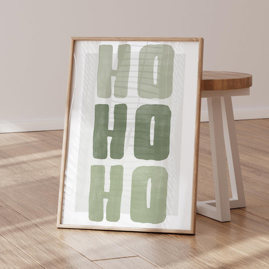 Green Christmas Print  Ho Ho Ho Poster  Modern Xmas Typography Wall Art  Minimal Festive Quote Decoration | Seasonal Home Decor