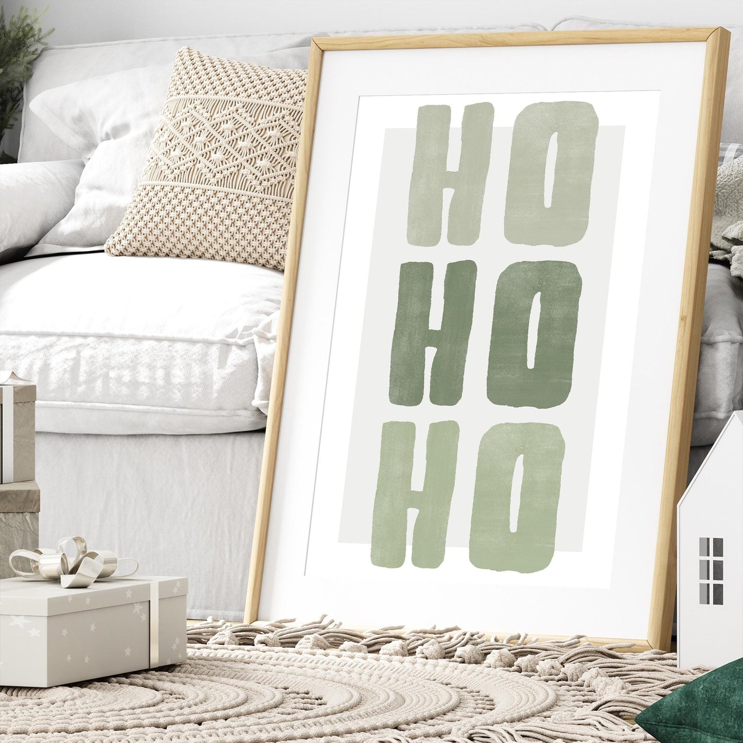 Green Christmas Print  Ho Ho Ho Poster  Modern Xmas Typography Wall Art  Minimal Festive Quote Decoration | Seasonal Home Decor