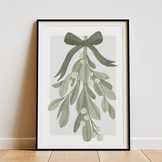 Cosy Christmas Print  Green Christmas Mistletoe Poster  Botanical Xmas Wall Art  Watercolour Festive Decoration | Seasonal Home Decor