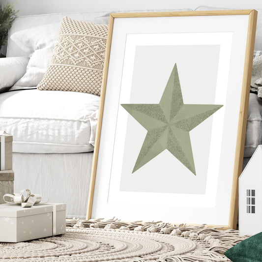 Green Christmas Star Print  Minimal Modern Festive Wall Art  Simple Xmas Decoration   Christmas Gallery Wall Poster  Seasonal Home Decor