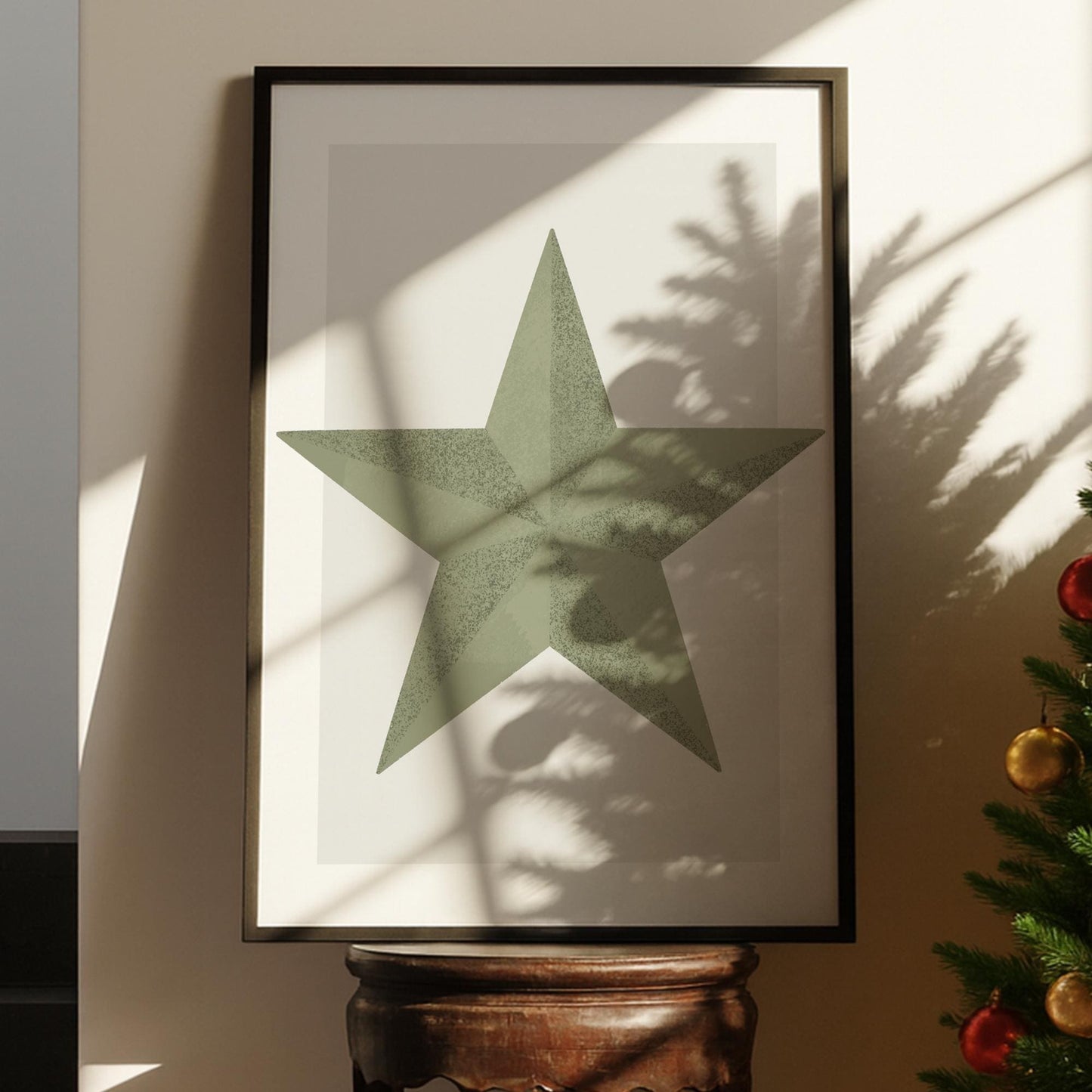 Green Christmas Star Print  Minimal Modern Festive Wall Art  Simple Xmas Decoration   Christmas Gallery Wall Poster  Seasonal Home Decor