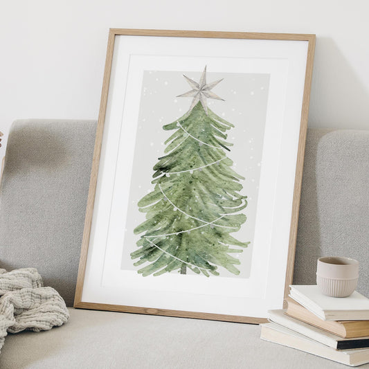 Christmas Wall Art  Green Christmas Tree Print  Watercolour Style Poster  Winter Gallery Wall Art  Xmas Decoration | Seasonal Home Decor