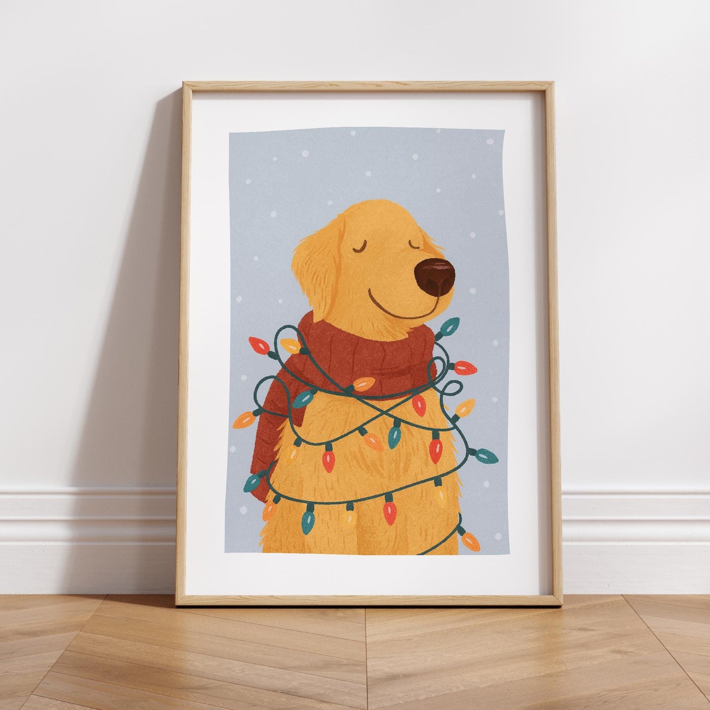Christmas Dog Print  Golden Retriever  Festive Xmas Wall Art  Cute Christmas Pet Poster  Seasonal Home Decor  Gift For Dog Lover