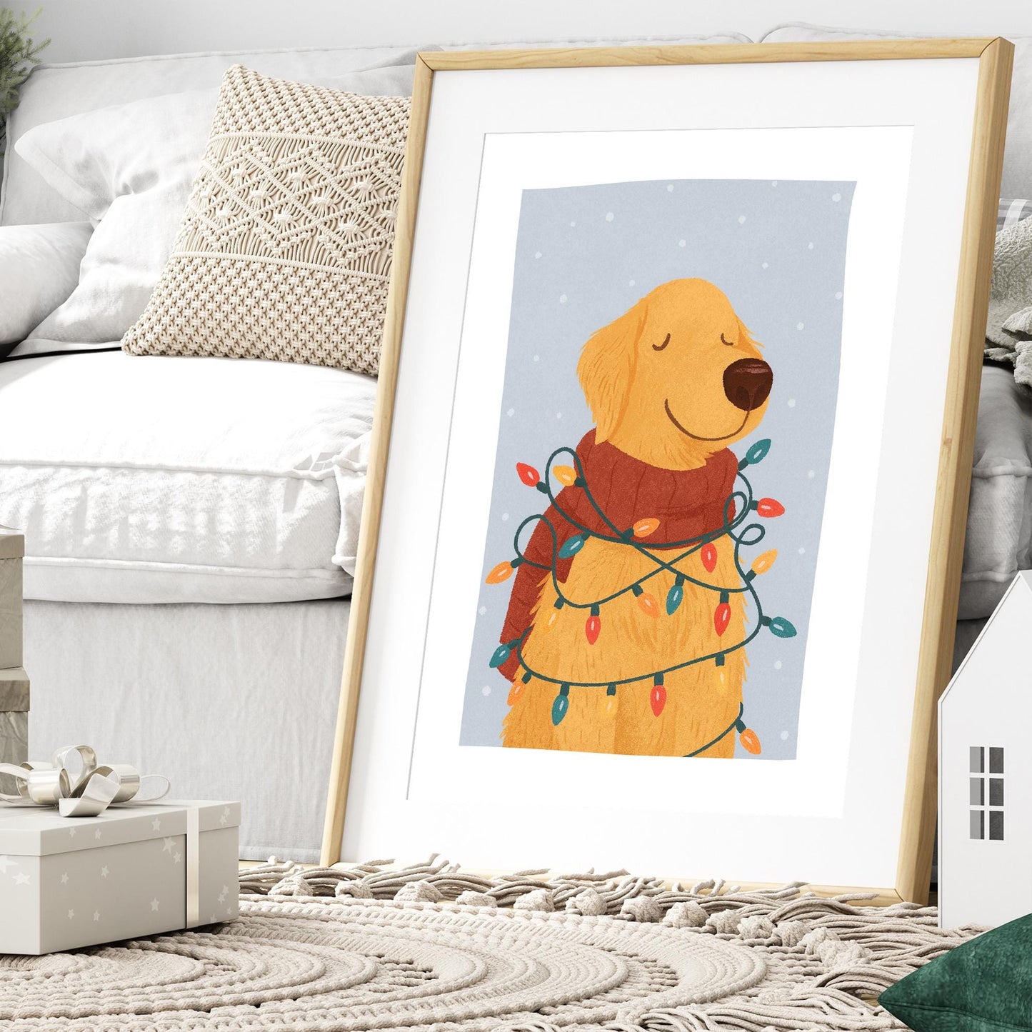 Christmas Dog Print  Golden Retriever  Festive Xmas Wall Art  Cute Christmas Pet Poster  Seasonal Home Decor  Gift For Dog Lover