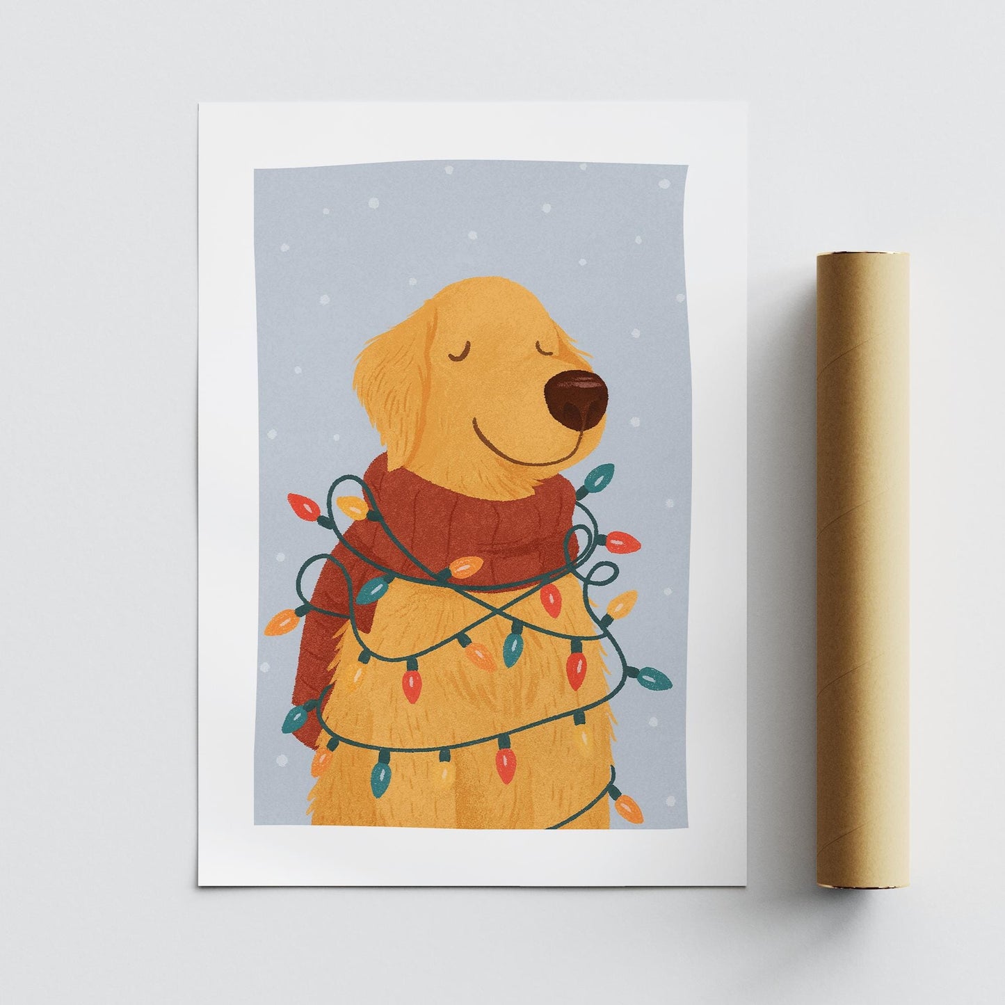 Christmas Dog Print  Golden Retriever  Festive Xmas Wall Art  Cute Christmas Pet Poster  Seasonal Home Decor  Gift For Dog Lover