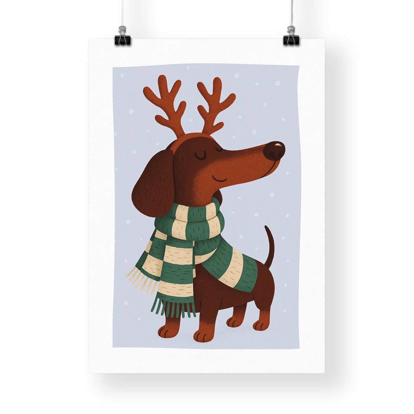 Christmas Dog Wall Art  Sausage Dog with Reindeer Antlers  Dog Lover Festive Xmas Print  Dachshund Christmas Poster  Seasonal Home Decor