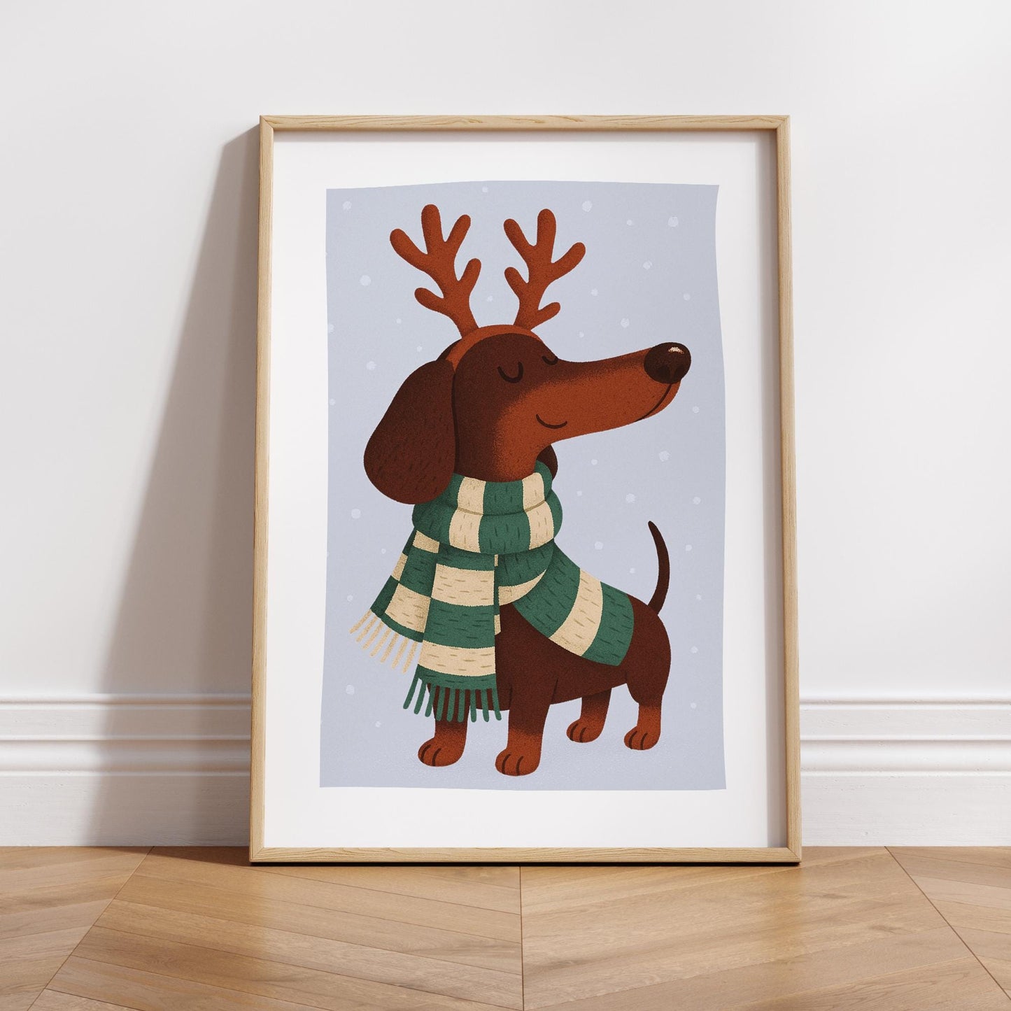 Christmas Dog Wall Art  Sausage Dog with Reindeer Antlers  Dog Lover Festive Xmas Print  Dachshund Christmas Poster  Seasonal Home Decor