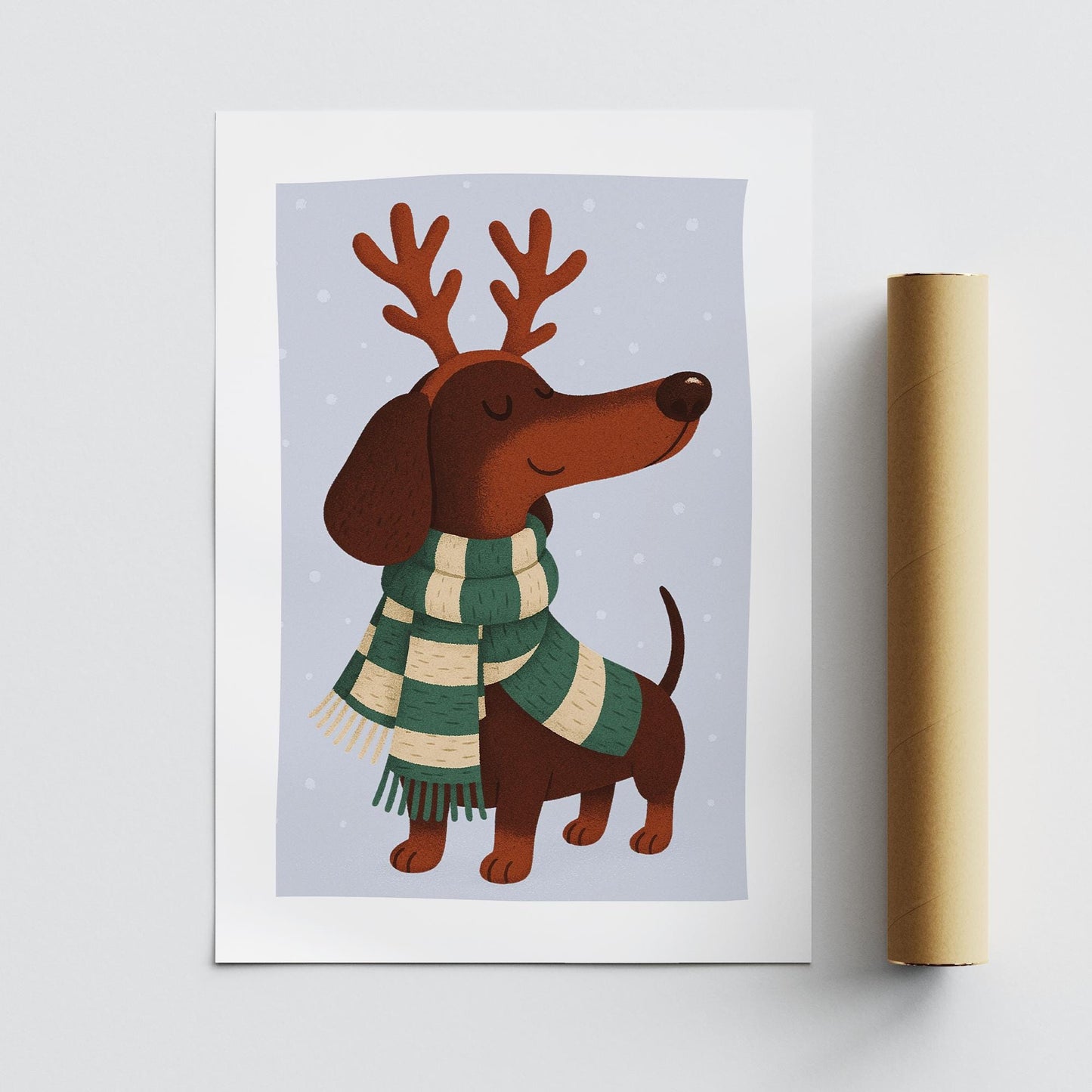 Christmas Dog Wall Art  Sausage Dog with Reindeer Antlers  Dog Lover Festive Xmas Print  Dachshund Christmas Poster  Seasonal Home Decor