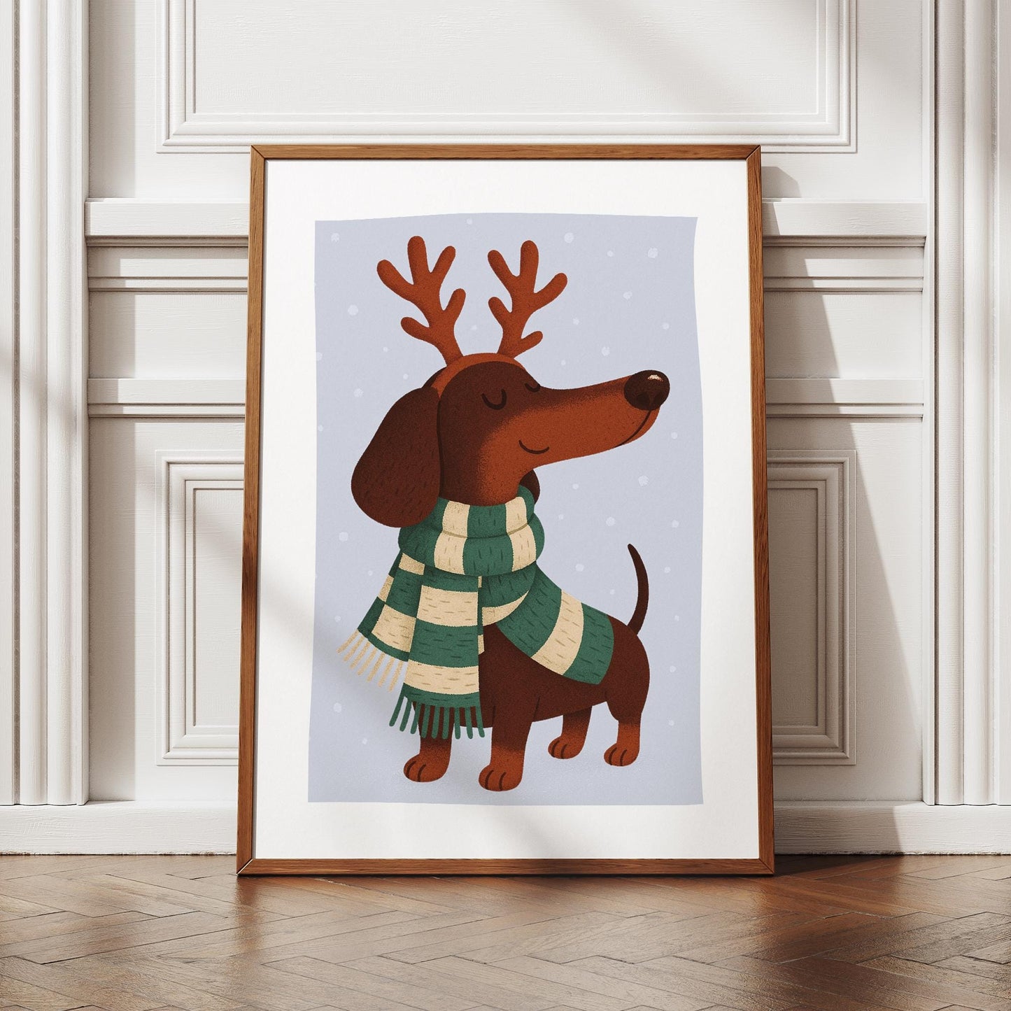 Christmas Dog Wall Art  Sausage Dog with Reindeer Antlers  Dog Lover Festive Xmas Print  Dachshund Christmas Poster  Seasonal Home Decor