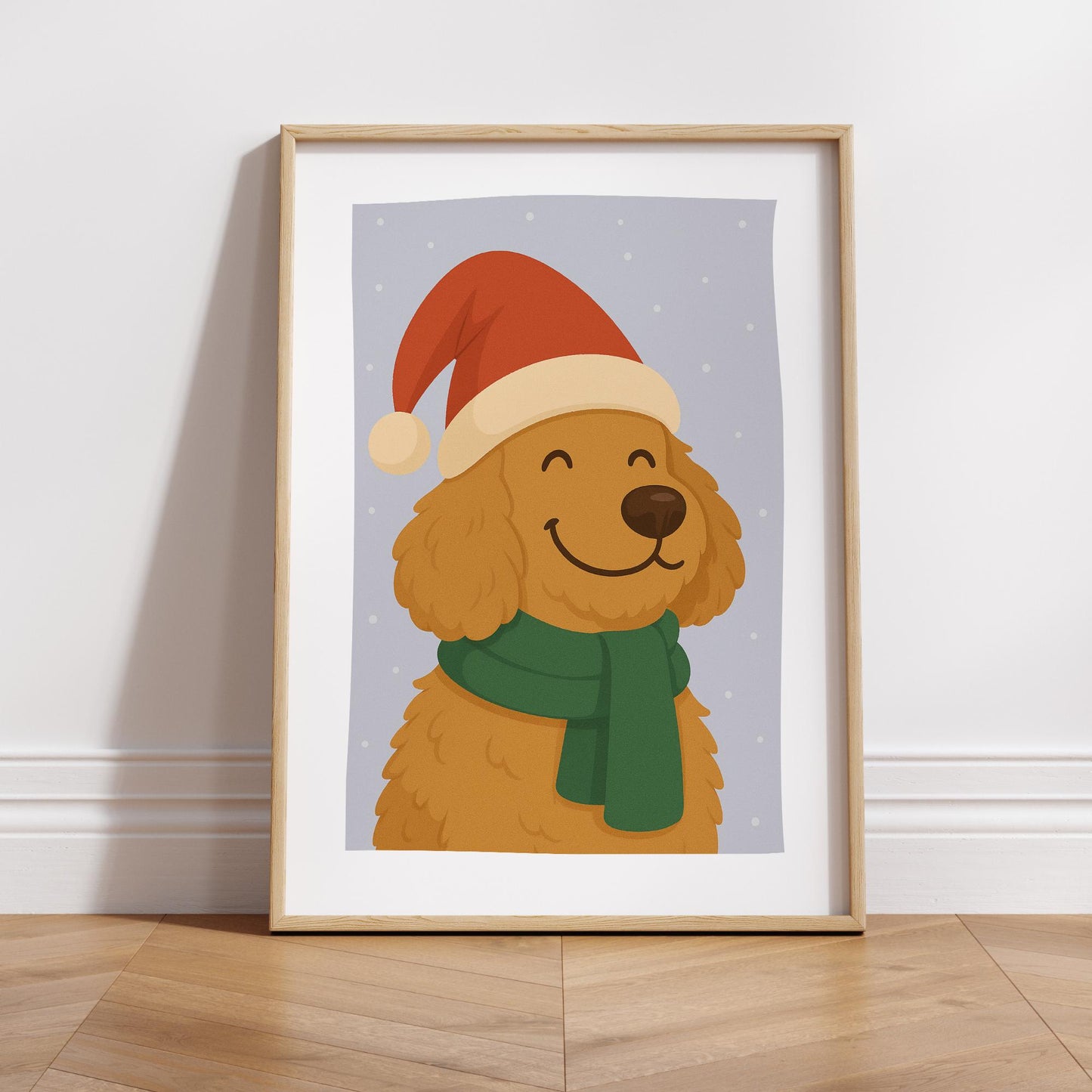 Christmas Dog Wall Art  Cockapoo in Santa Hat Print  Festive Xmas Pet Poster  Cute Christmas Seasonal Home Decor  Gift For Dog Lover
