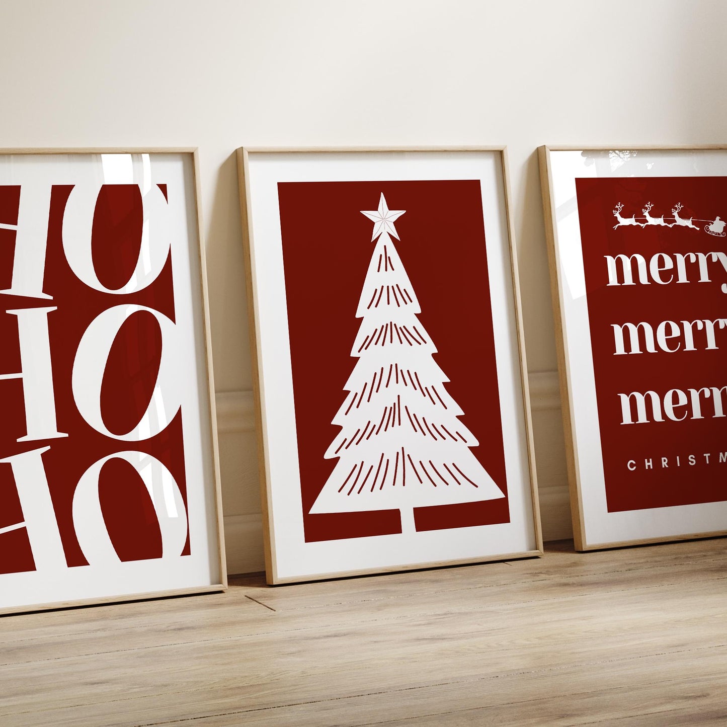 Christmas Tree Wall Art  Minimal Red Xmas Print  Modern Christmas Poster for Festive Gallery Wall   Seasonal Home Decor