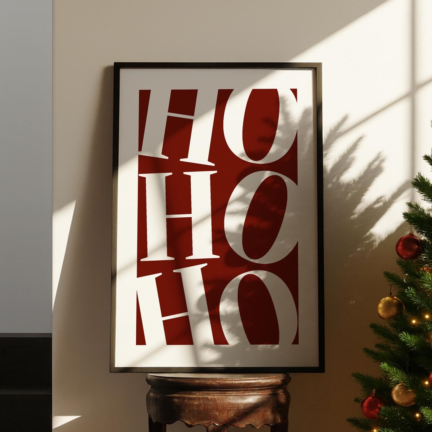 Ho Ho Ho Christmas Wall Art  Minimal Red Typography Poster  Modern Festive Print for Gallery Wall   Seasonal Home Decor