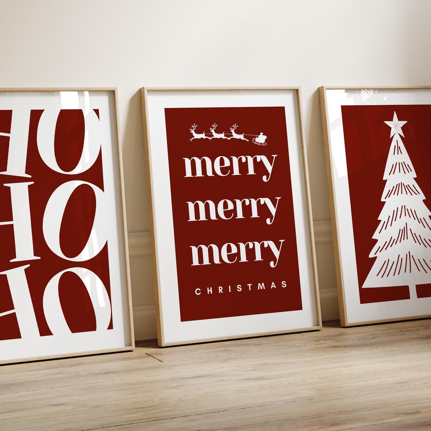 Merry Christmas Wall Art  Minimal Red Xmas Poster  Modern Typography Print for Festive Gallery Wall   Seasonal Home Decor