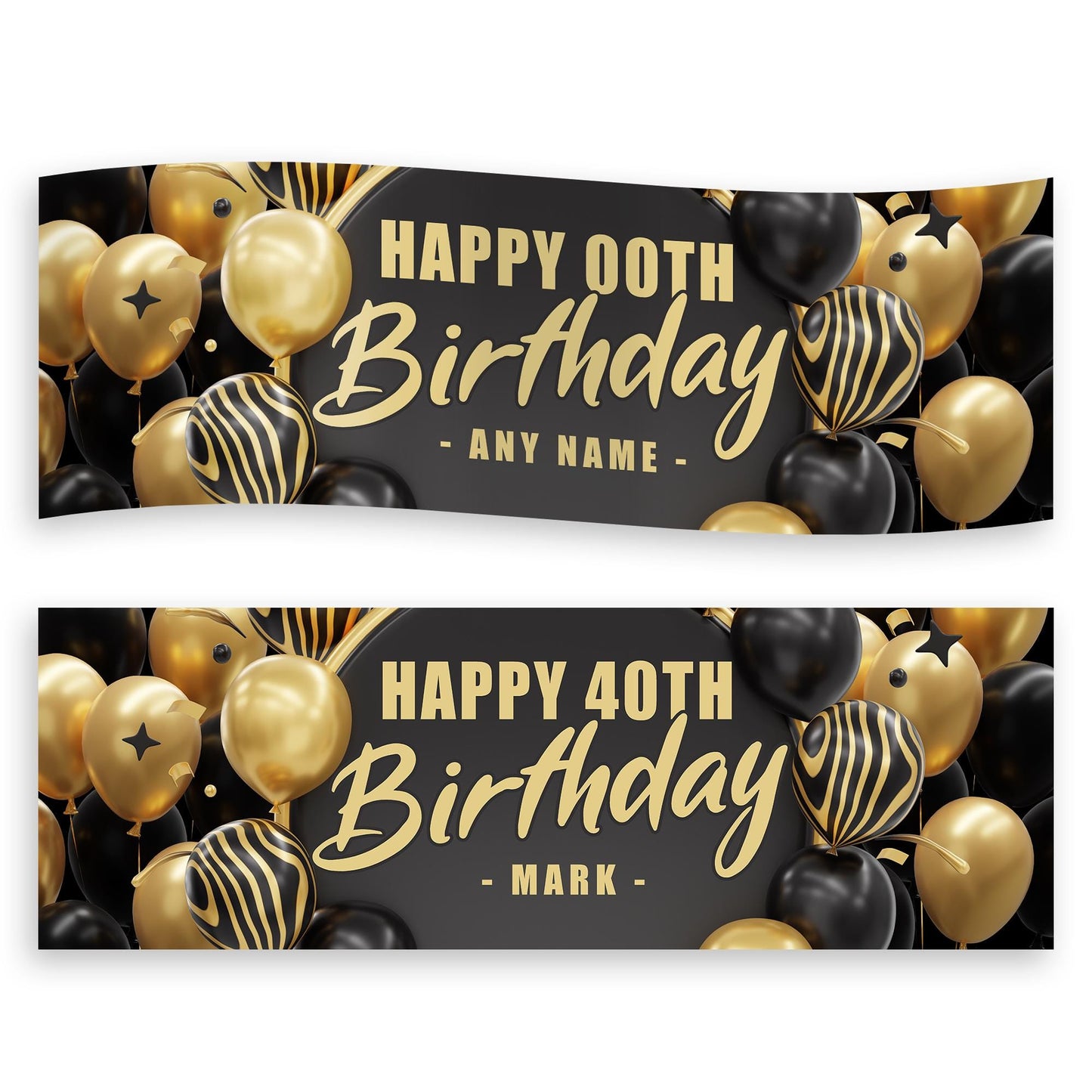 Personalised Black & Gold Birthday Banner: Custom Balloon Design Party Decoration   Party Backdrop or Table Decor | 18th, 21st, 40th, 50th