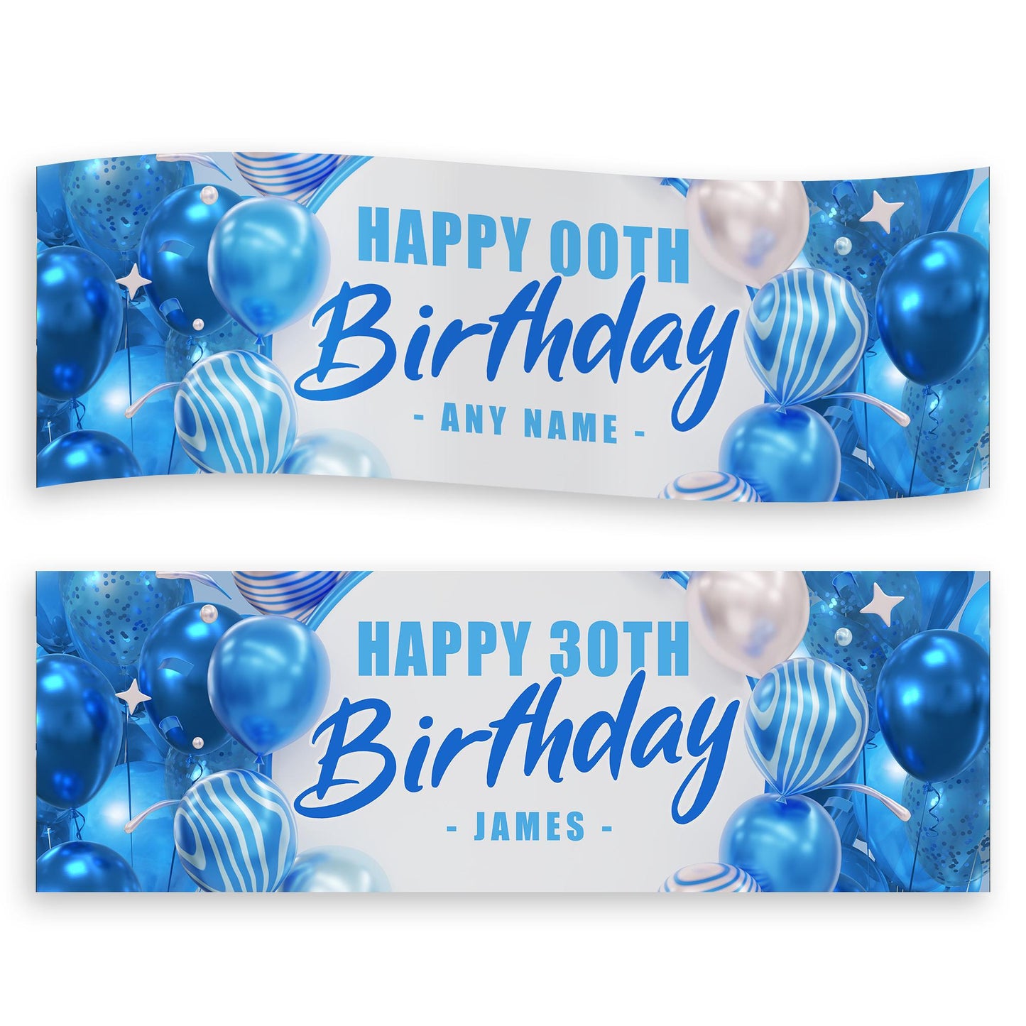Personalised Blue Balloon Birthday Banner: Custom Party Decoration for Him   Boys Party Backdrop or Table Decor | 16th, 18th, 21st, 50th