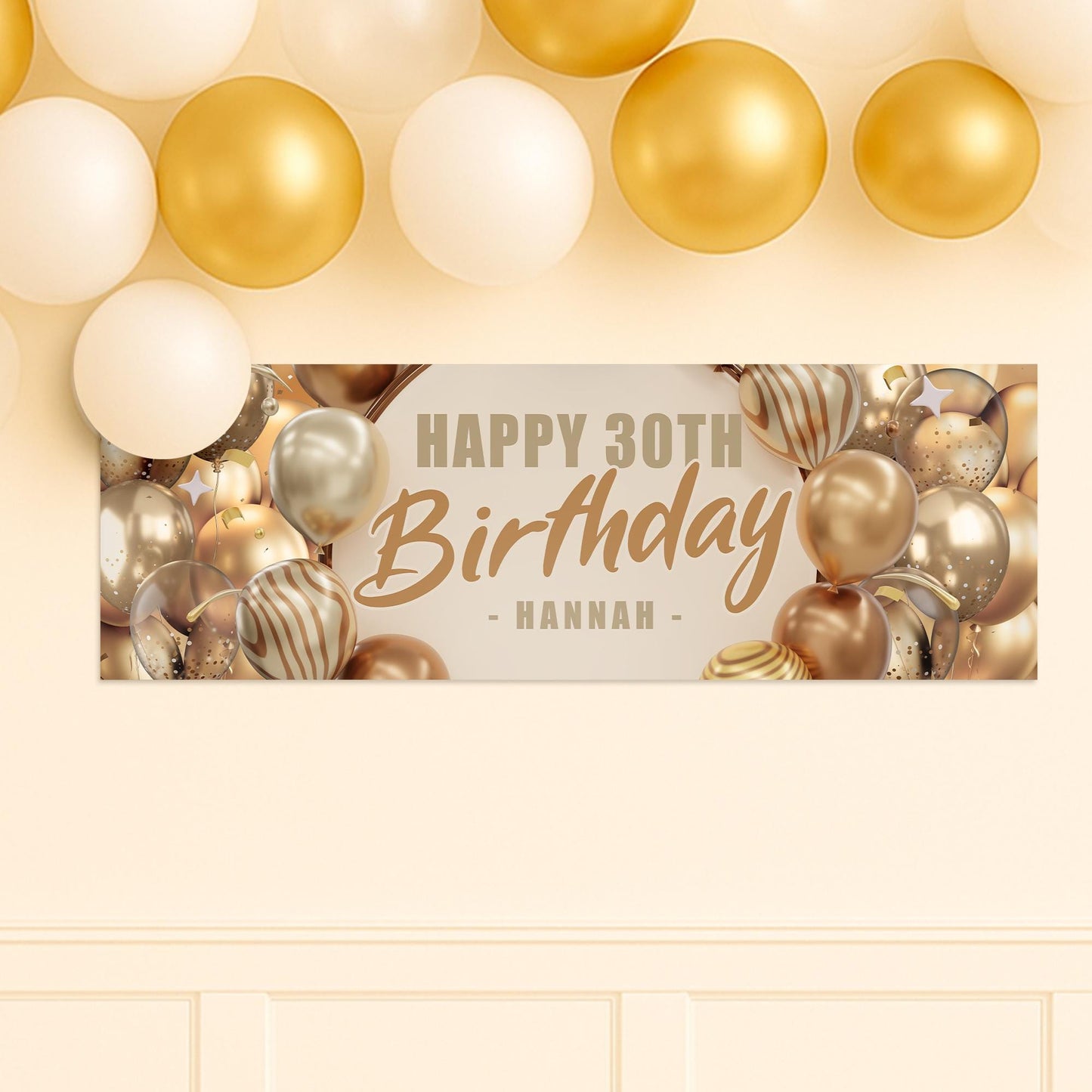 Personalised Gold Balloon Birthday Banner: Custom Party Decoration   Age Milestone Party Backdrop or Table Decor | 18th, 21st, 40th, 50th