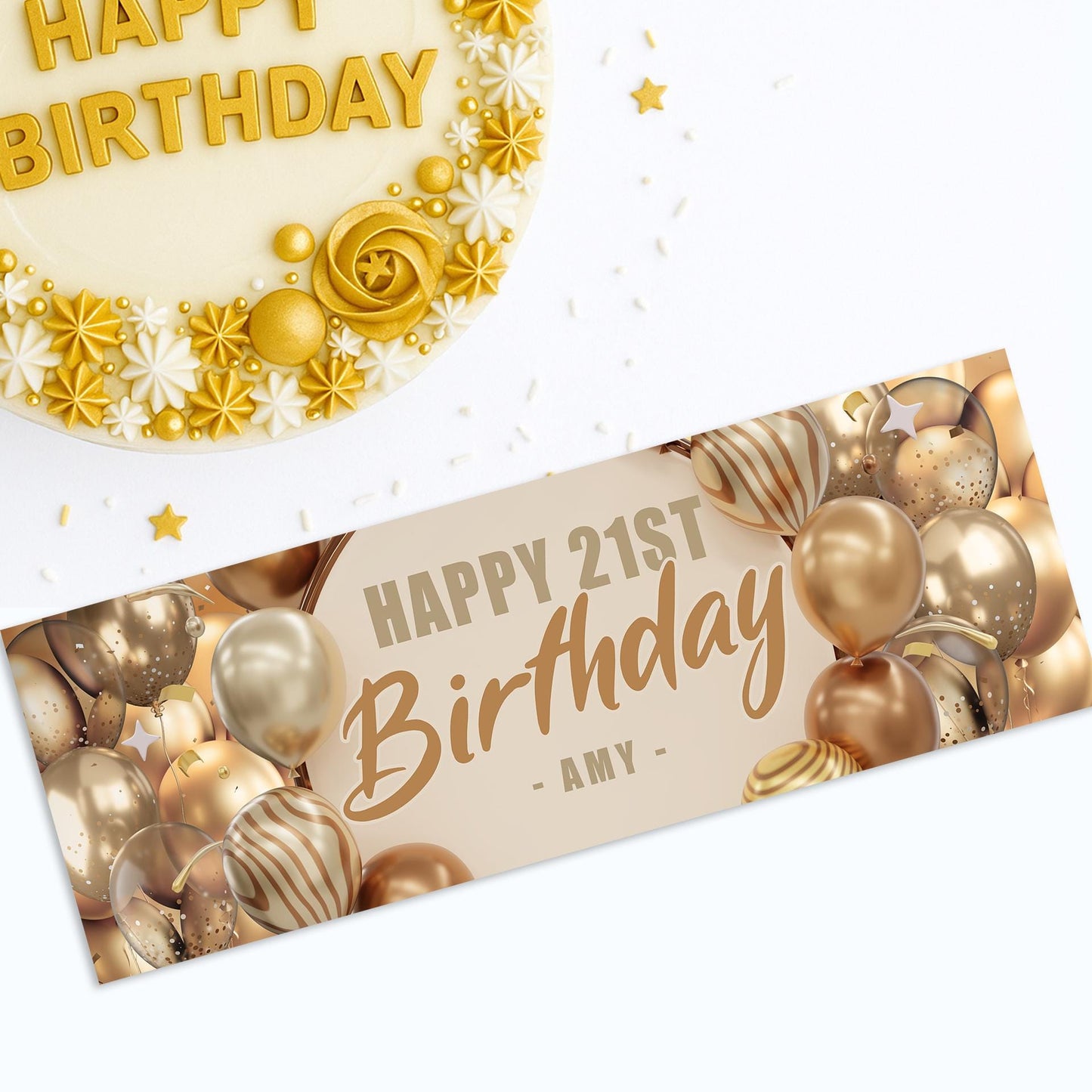 Personalised Gold Balloon Birthday Banner: Custom Party Decoration   Age Milestone Party Backdrop or Table Decor | 18th, 21st, 40th, 50th