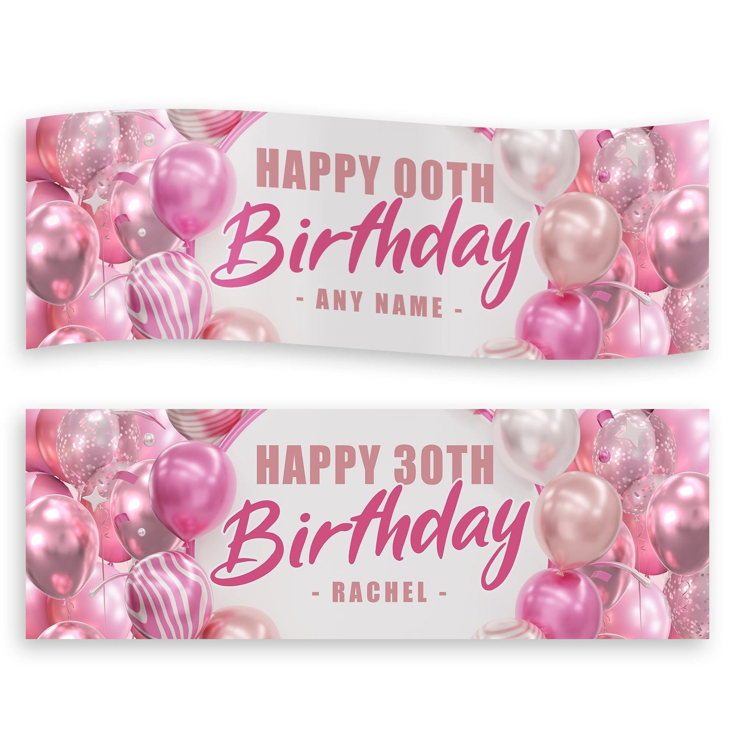 Personalised Pink Balloon Birthday Banner: Custom Party Decoration for Her   Girls Party Backdrop or Table Decor | 16th, 18th, 21st, 50th